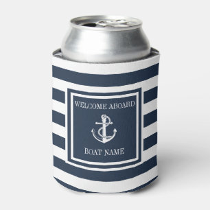 Name des Schiffes Navy Blue Striping Nautical Anch Dosenkühler