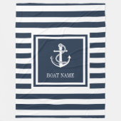 Name des Schiffes Navy Blue Striping Nautical Anch Fleecedecke (Vorderseite)