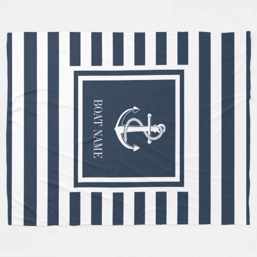 Name des Schiffes Navy Blue Striping Nautical Anch Fleecedecke (Vorderseite (Horizontal))