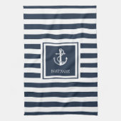 Name des Schiffes Navy Blue Striping Nautical Anch Geschirrtuch (Vertikal)