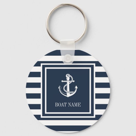 Name des Schiffes Navy Blue Striping Nautical Anch Schlüsselanhänger (Vorderseite)