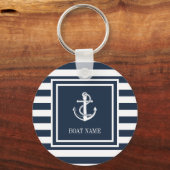 Name des Schiffes Navy Blue Striping Nautical Anch Schlüsselanhänger (Vorderseite)