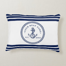 Name des Schiffes Navy Blue & White Dekokissen