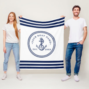 Name des Schiffes Navy Blue & White Fleecedecke