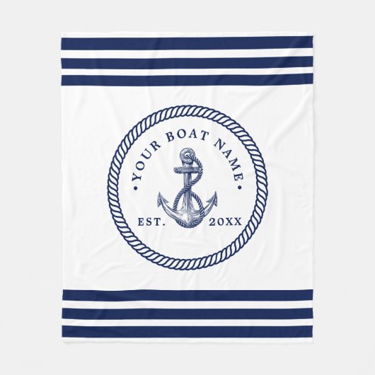 Name des Schiffes Navy Blue & White Fleecedecke (Vorderseite)