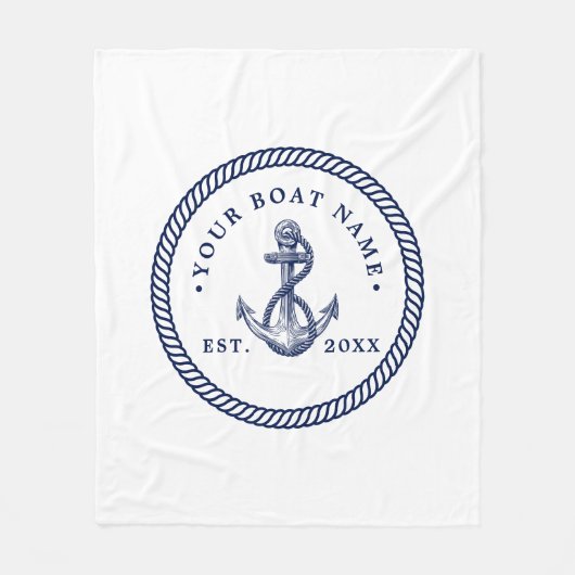 Name des Schiffes Navy Blue & White Fleecedecke (Vorderseite)