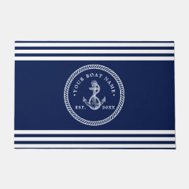 Name des Schiffes Navy Blue & White Fußmatte