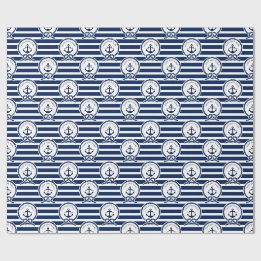 Name des Schiffes Navy Blue & White Geschenkpapier (Flach)