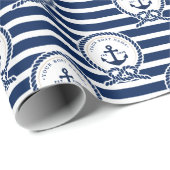 Name des Schiffes Navy Blue & White Geschenkpapier (Rolleneckpunkt)