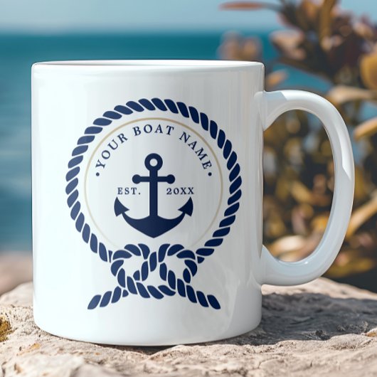 Name des Schiffes Navy Blue & White Kaffeetasse