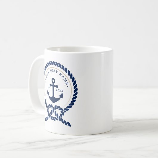 Name des Schiffes Navy Blue & White Kaffeetasse (Vorderseite Links)