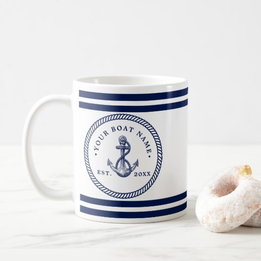 Name des Schiffes Navy Blue & White Kaffeetasse (Mit Donut)