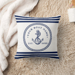 Name des Schiffes Navy Blue & White Kissen