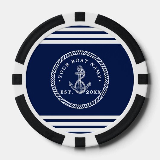 Name des Schiffes Navy Blue & White Pokerchips (Vorderseite)