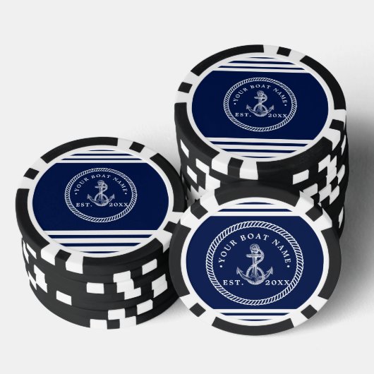 Name des Schiffes Navy Blue & White Pokerchips (Stapel)