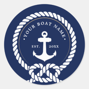 Name des Schiffes Navy Blue & White Runder Aufkleber