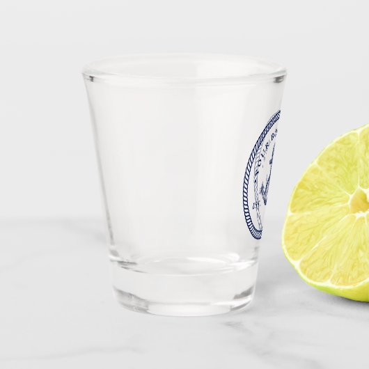 Name des Schiffes Navy Blue & White Schnapsglas (Links)
