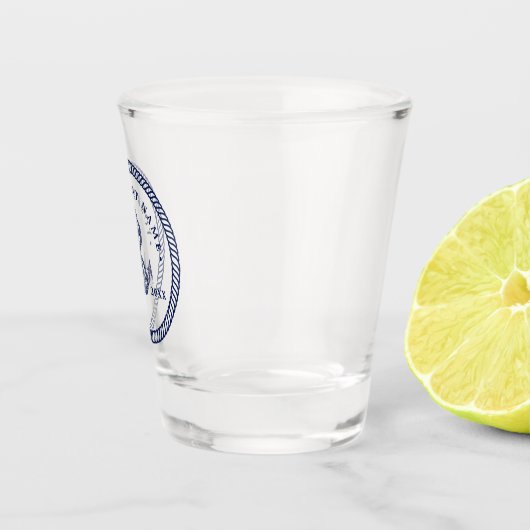 Name des Schiffes Navy Blue & White Schnapsglas (Rechts)