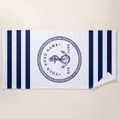 Name des Schiffes Navy Blue & White Strandtuch (Vorderseite)