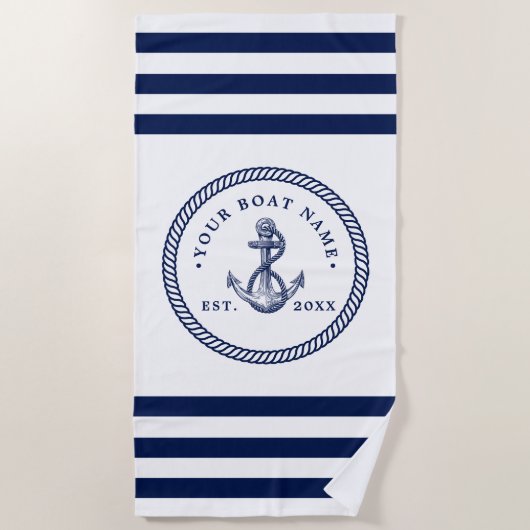 Name des Schiffes Navy Blue & White Strandtuch (Vorderseite)