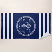Name des Schiffes Navy Blue & White Strandtuch (Vorderseite)