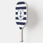 Name des Schiffes Navy Blue White Stripes Nautical Pickleball Schläger (Links)