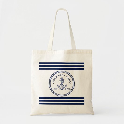 Name des Schiffes Navy Blue & White Tragetasche (Vorne)