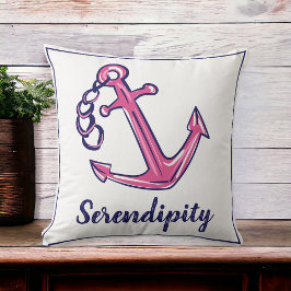 Name des Schiffes Navy Pink Anchor Kissen