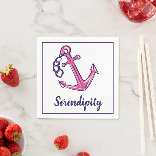 Name des Schiffes Navy Pink Anchor Serviette (Beispiel)