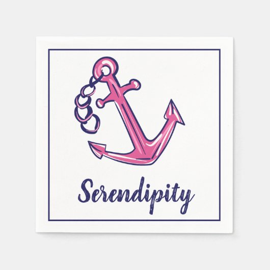 Name des Schiffes Navy Pink Anchor Serviette (Vorderseite)