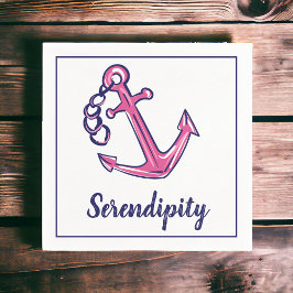 Name des Schiffes Navy Pink Anchor Serviette