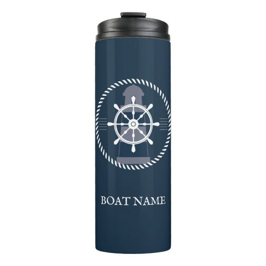 Name des Schiffes Personalisiert Navy Blue Thermosbecher (Vorderseite)