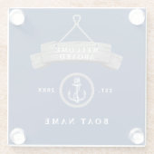 Name des Schiffes personalisierter Ankersee blau Glasuntersetzer (Rückseite)