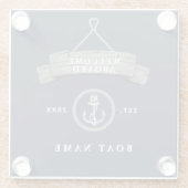 Name des Schiffes personalisierter Ankersee blau Glasuntersetzer (Rückseite)