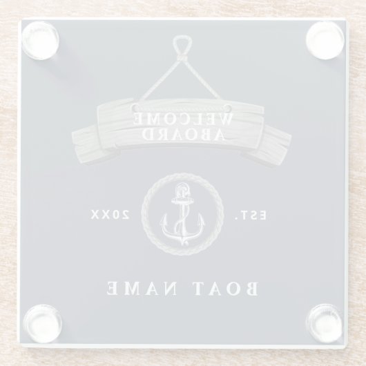 Name des Schiffes personalisierter Ankersee blau Glasuntersetzer (Rückseite)