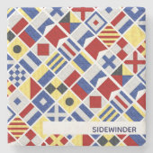 Name des Schiffes Schifffahrtssignalflagge nautisc Steinuntersetzer (Vorderseite)