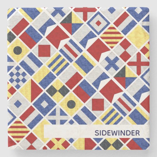 Name des Schiffes Schifffahrtssignalflagge nautisc Steinuntersetzer (Vorderseite)