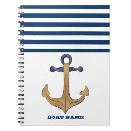 Name des Schiffes,Vintager Anker Blauer Streifen Notizblock