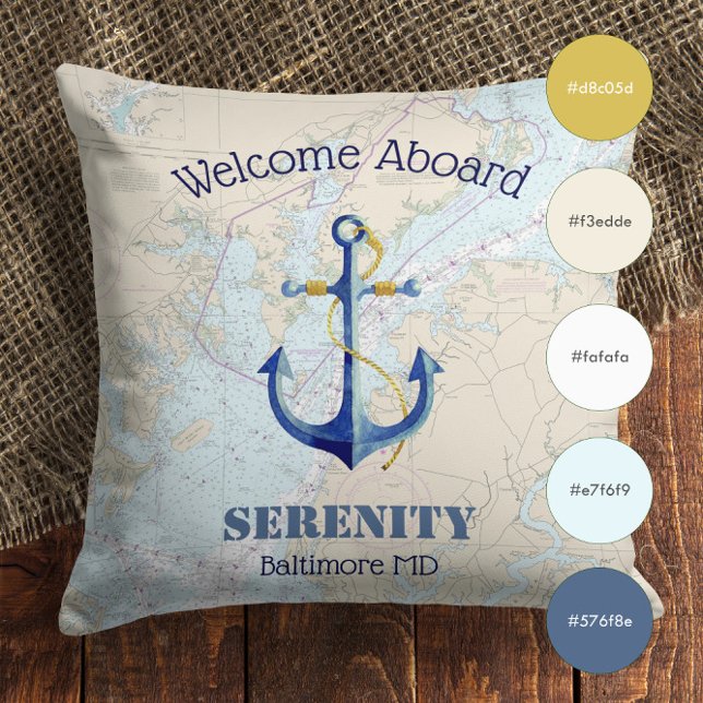 Name des Schiffes ⚓️ Willkommen an Bord der Chesap Kissen (Boat Name ⚓️ Welcome Aboard Chesapeake Bay Outdoor Pillow)