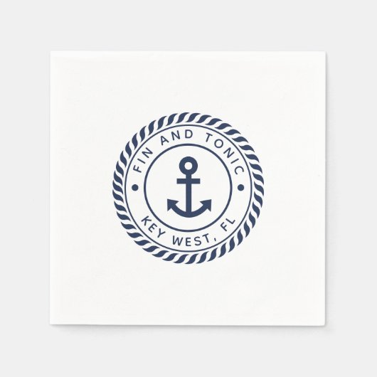 Name des Schiffs mit dem Logo "Navy & White Anchor Serviette (Vorderseite)