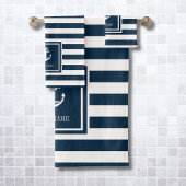 Name des Schiffs "Navy Blue Stripe Nautic Anchor" Badhandtuch Set