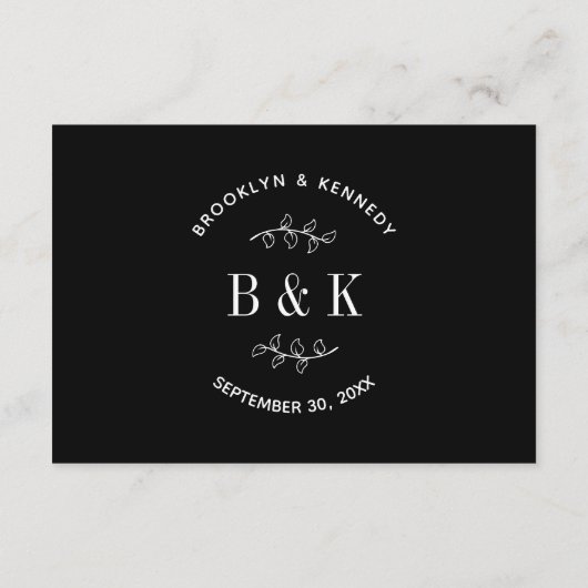 Name des Schwarz-weißen botanischen Monogrammes Begleitkarte (Rückseite)