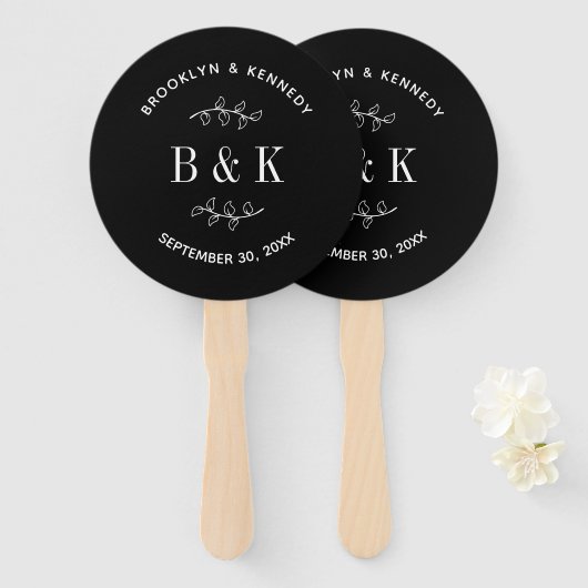 Name des Schwarz-weißen botanischen Monogrammes Fächer (Vorne und Hinten)