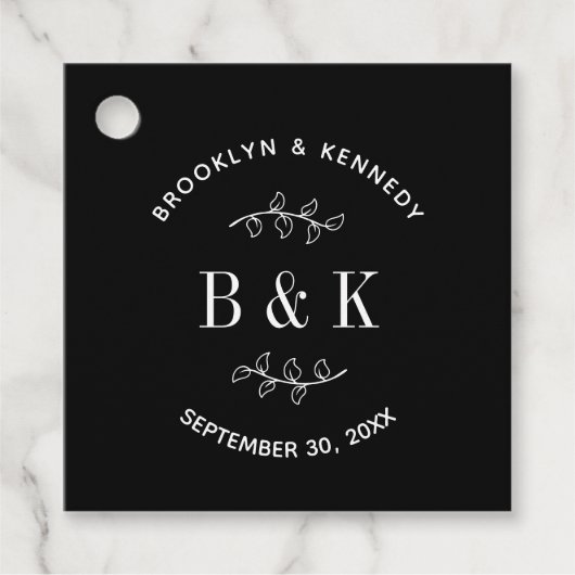 Name des Schwarz-weißen botanischen Monogrammes Geschenkanhänger (Vorderseite)