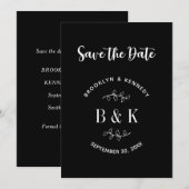 Name des Schwarz-weißen botanischen Monogrammes Save The Date (Vorne/Hinten)
