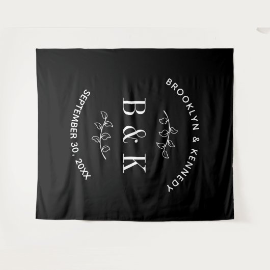 Name des Schwarz-weißen botanischen Monogrammes Wandteppich (Vorderseite (Horizontal))