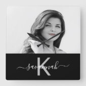 Name des Schwarz-weißen Fotos Quadratische Wanduhr (Vorderseite)