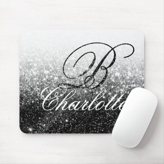 Name des Schwarz-weißen Glitzer Girl Script Monogr Mousepad (Mit Mouse)