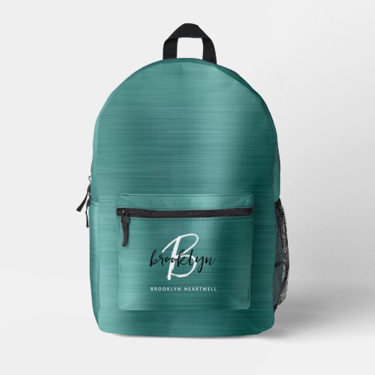 Name des Schwarz-weißen Monogramms aus aquamarin g Bedruckter Rucksack (Vorderseite)