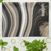 Name des Schwarz-weißen oder goldenen Monogrammes Geschirrtuch (Gefaltet)